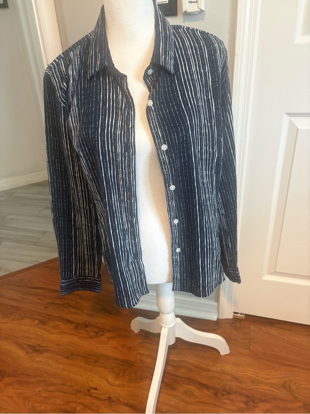 Christopher & Banks Navy and White Striped Blouse